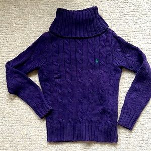 Purple turtleneck sweater by Ralph Lauren.
